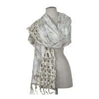 White and Brown side Net Scarf